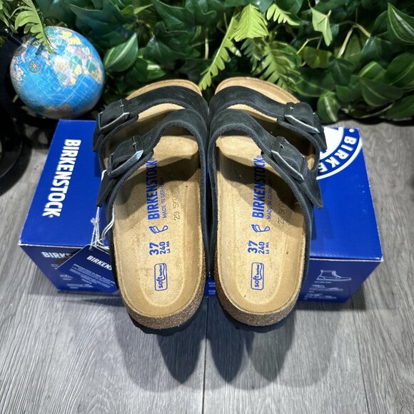 Birkenstock New w/ Box Arizona Black Oiled Leather Soft Bed Women Size 36 L5 - Picture 5 of 7